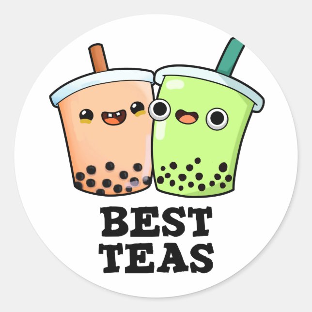 Adesivo Redondo Melhor Teas Engraçado Besties Boba Tea Pun (Frente)