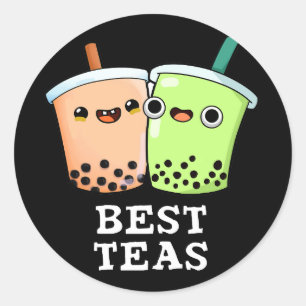 Adesivo Redondo Melhor Teas Engraçado Besties Boba Tea Pun Dark BG