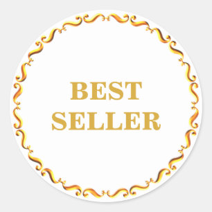 Adesivo Redondo Melhor Vendedor Dourado & Moldura Dourada Clássica