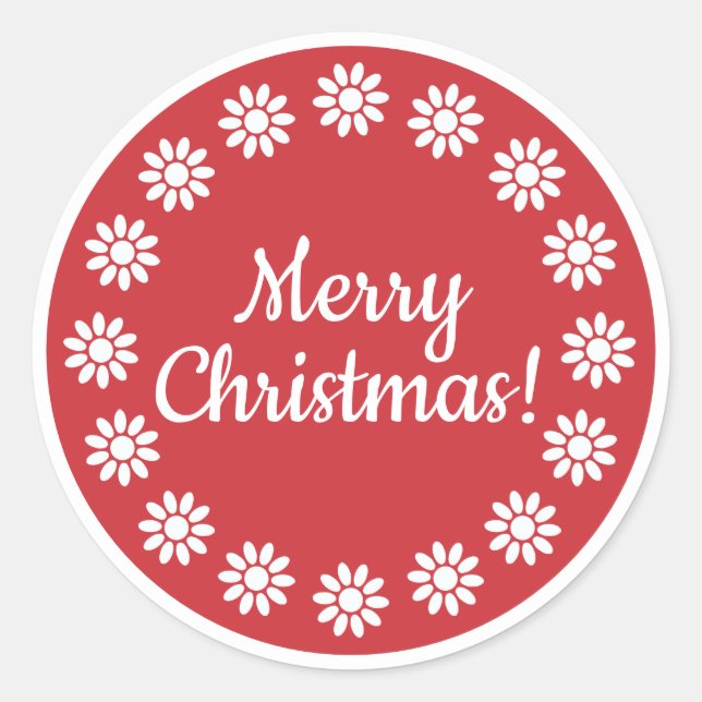 Adesivo Redondo Mellow Geo Flowers -red white Merry Christmas +rim (Frente)