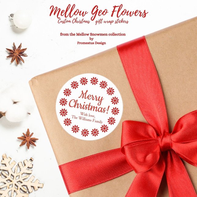 Adesivo Redondo Mellow Geo Flowers - white red custom Christmas. (Criador carregado)