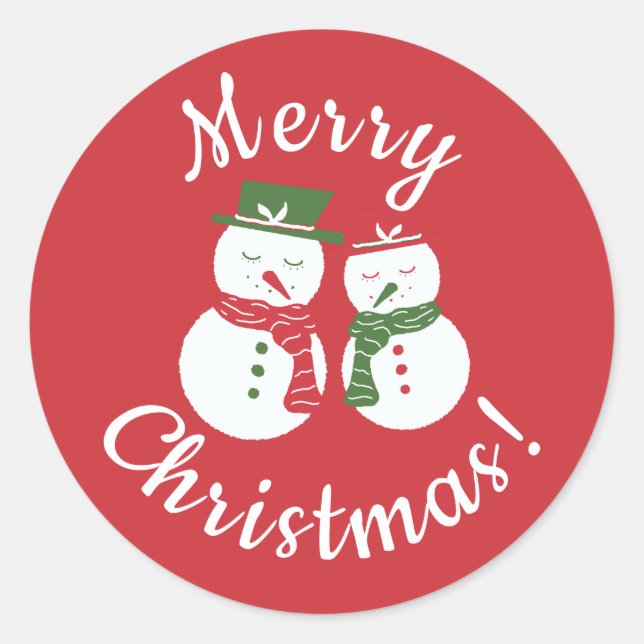 Adesivo Redondo Mellow Snowmen - Xmas red and green custom no rim. (Frente)