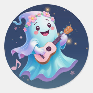 Adesivo Redondo Melodia do Pós-Vida - Músico Fantasma de Kawaii