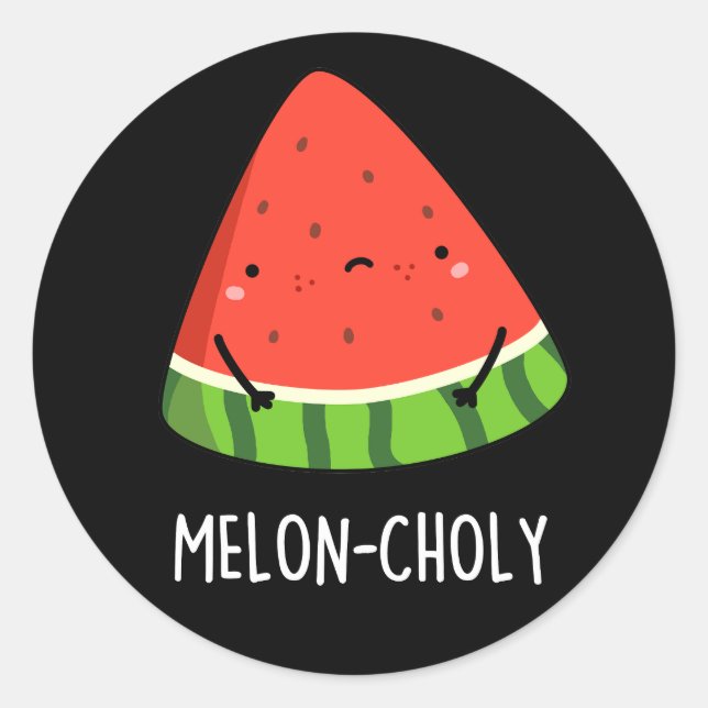 Adesivo Redondo Melon Choly Funny Sad Watermelon Pun Dark BG (Frente)