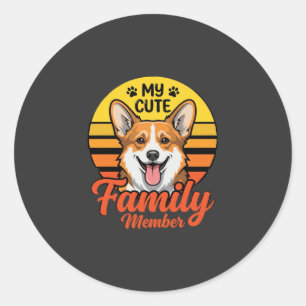 Adesivo Redondo Membro da Família Corgi Fofinho Amante de Cachorro