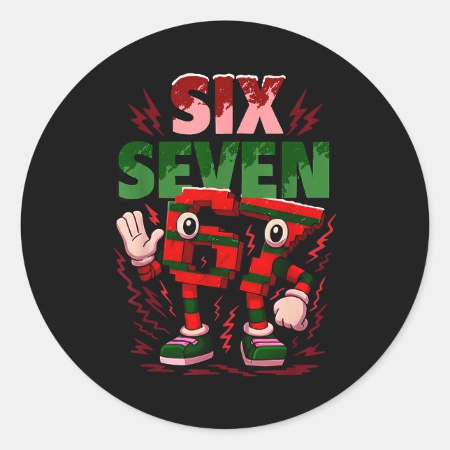 Adesivo Redondo Meme 6 7 Six Seven Italian Brainrot Christmas Red  (Frente)