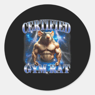Adesivo Redondo Meme de Rato de Academia Certificado Fitness Muscu