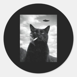 Adesivo Redondo Meme de Selfie de Alien Ufo de Gato