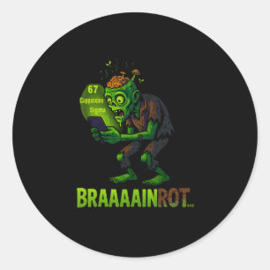 Adesivo Redondo Meme Divertido de Zumbi Brainrot 6 7 Halloween Men