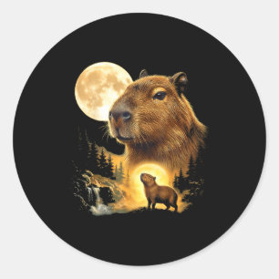 Adesivo Redondo Meme do capivara uivando para a lua animal dos ano