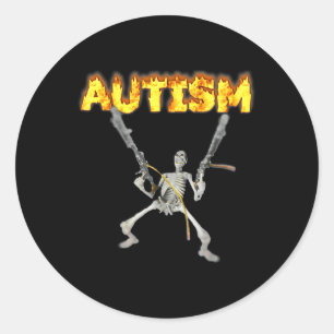 Adesivo Redondo Meme do Esqueleto do Autismo