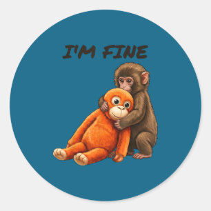 Adesivo Redondo Meme do macaco triste punindo com um brinquedo lar