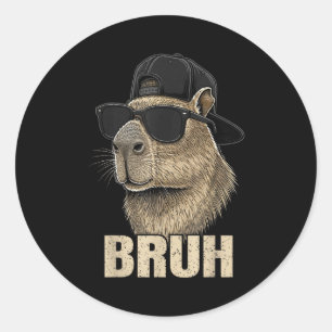 Adesivo Redondo Meme Engraçado Bruh Amante de Capivara Óculos de S