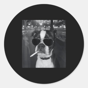 Adesivo Redondo Meme Engraçado de Cachorro Fumando Cigarro Meme de