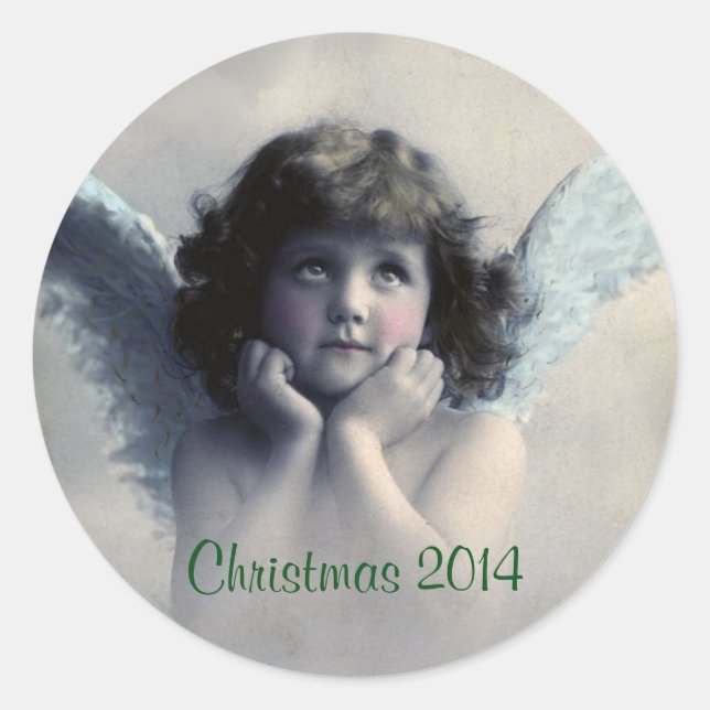 Adesivo Redondo Memento de Natal. Vintage Angel. (Frente)