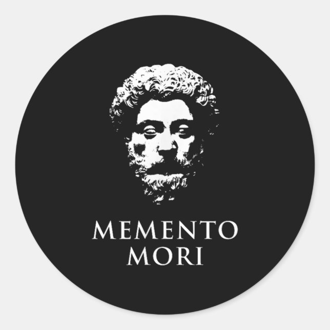 Adesivo Redondo Memento Mori Com Marcus Aurelius Cabeça (Frente)