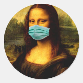 Adesivo Redondo Memes. Engraçado. Mona Lisa em Quarantine.