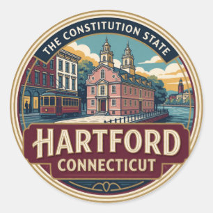 Adesivo Redondo Memória de Viagem Histórica da Capital Hartford Co