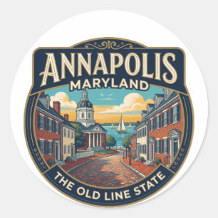 Adesivo Redondo Memória de Viagem Histórica de Annapolis Maryland