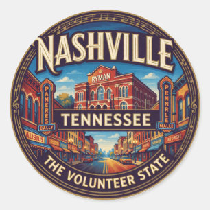 Adesivo Redondo Memória de Viagem Musical da Capital Nashville Ten