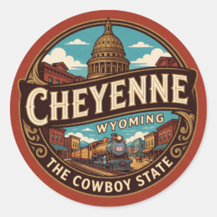 Adesivo Redondo Memória de Viagem Ocidental Capital de Cheyenne Wy