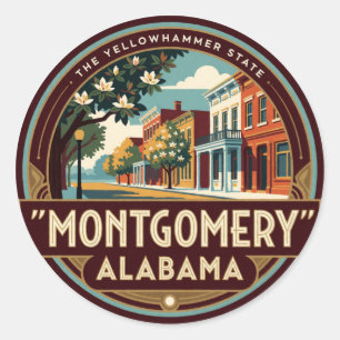 Adesivo Redondo Memória de Viagem Retro da Capital Montgomery Alab
