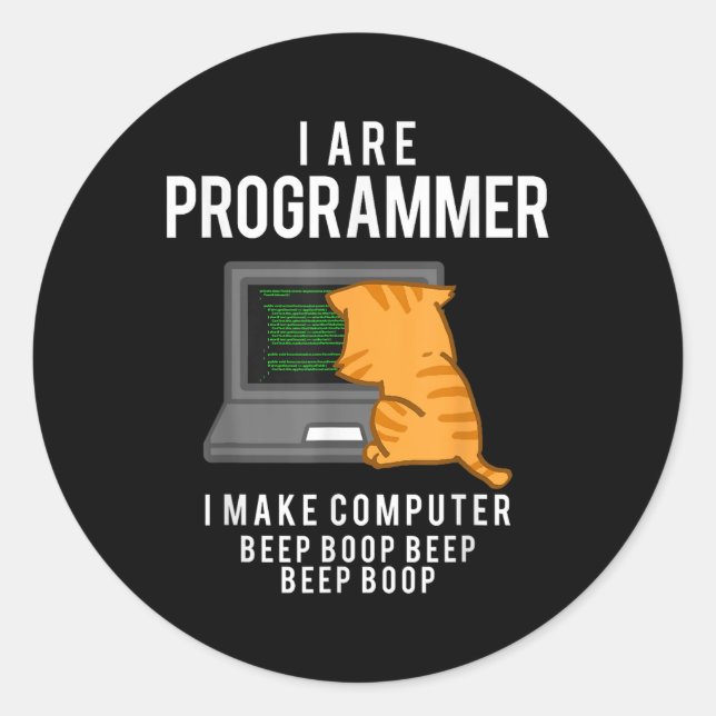 Adesivo Redondo Memória Engraçado do Programador de Cat do Computa (Frente)