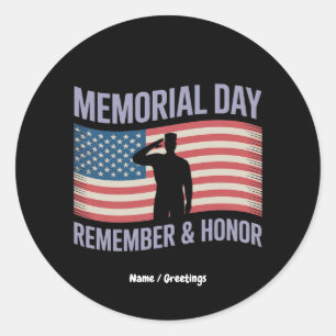 Adesivo Redondo Memorial Day Lembre-se & Honrar Patriotic USA Flag