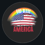 Adesivo Redondo Memorial Day Rainbow American Flag LGBTQ God<br><div class="desc">Memorial Day Rainbow American Flag LGBTQ God Bless America Gift. Perfect gift for your dad,  mom,  papa,  men,  women,  friend and family members on Thanksgiving Day,  Christmas Day,  Mothers Day,  Fathers Day,  4th of July,  1776 Independent day,  Veterans Day,  Halloween Day,  Patrick's Day</div>