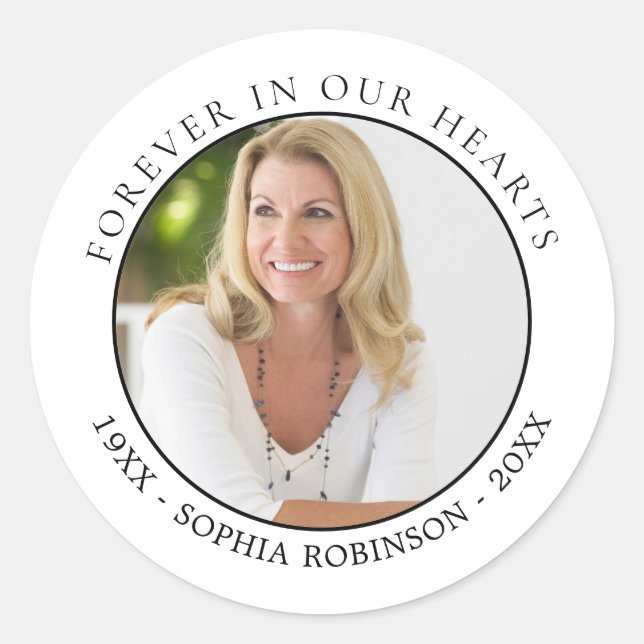 Adesivo Redondo Memorial Fotográfico do Funeral para Sempre (Frente)