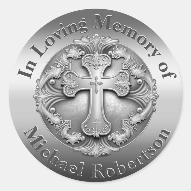 Adesivo Redondo Memorial Personalizado com Cruz (Frente)
