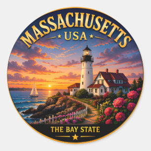 Adesivo Redondo Memórias de Férias em Massachusetts na Nova Inglat