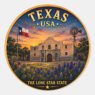 Adesivo Redondo Memórias de Férias em San Antonio no Texas 🟡