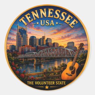 Adesivo Redondo Memórias de Férias em Tennessee Nashville 🟡