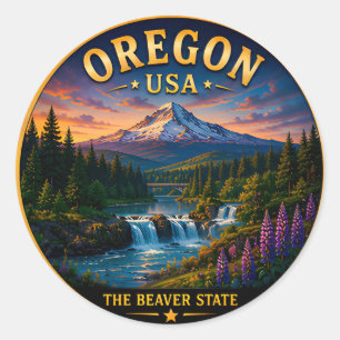 Adesivo Redondo Memórias de Férias na Montanha de Oregon 🟡
