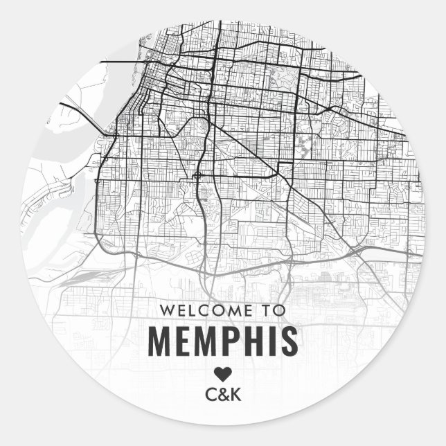 Adesivo Redondo Memphis, Mapa da cidade do Tennessee | Boas-vindas (Frente)