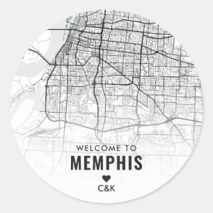 Adesivo Redondo Memphis, Mapa da cidade do Tennessee   Boas-vindas