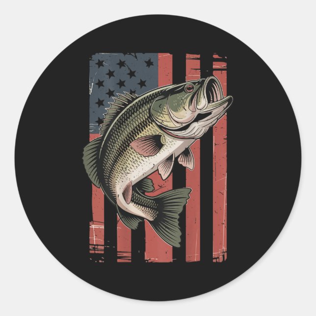 Adesivo Redondo Men American Flag Fishing Patriotic Largemouth B F (Frente)
