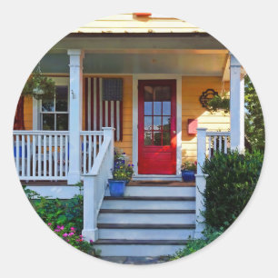 Adesivo Redondo Mendham NJ - Porch With Wooden American Flag