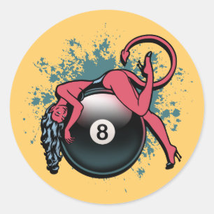 Adesivo Redondo Menina 8-Ball do diabo