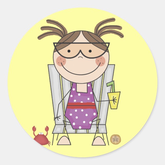 Adesivo Redondo Menina a remexer em Camisetas de praia e presentes (Frente)