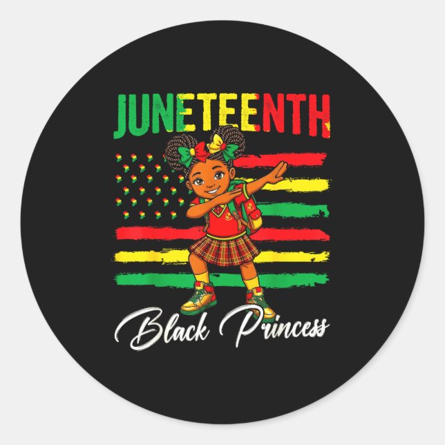Adesivo Redondo Menina afro comemorando Juneteenth fazendo dabbing (Frente)