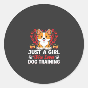 Adesivo Redondo Menina Ama Treinamento de Cães Corgi