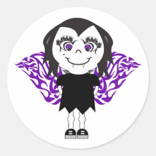 Adesivo Redondo Menina Anjo Vampira Asas Tribais