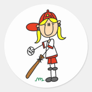 Adesivo Redondo Menina ao Bastão Presentes de Beisebol em Figuras