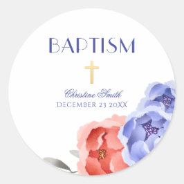 Adesivo Redondo Menina Baptism Christening Floral Peony Wreath