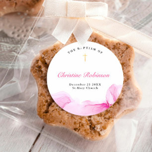 Adesivo Redondo Menina Batismo Batizado Rosa Tinta