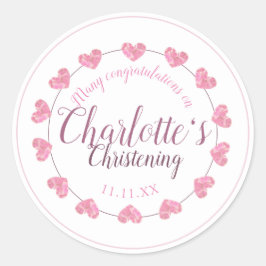 Adesivo Redondo Menina batizando de cor rosa e branco