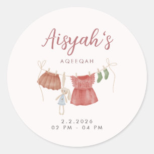 Adesivo Redondo Menina Bebê Rosa Aquarela Aqeeqah Clássico