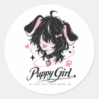 Adesivo Redondo Menina Cachorro Anime Fofa Alma Macia